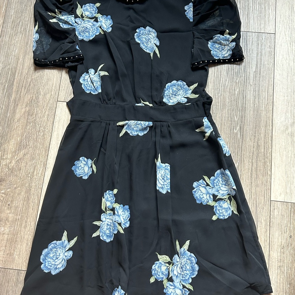 Topshop Black Dress with Blue Floral Accents
